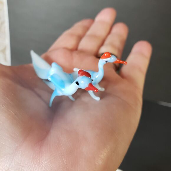 Vintage MCM Two Miniature Blue Hand-Blown Glass Bird Figurines 2" Set of 2 - Picture 4 of 8